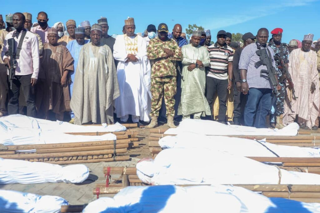 Farmers Massacre: Governor Zulum leads horrified kinsmen to bury 43 farmers killed at Zabarmari